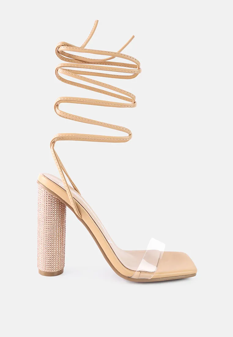 scansta lace up rhinestone embellished high heel sandals
