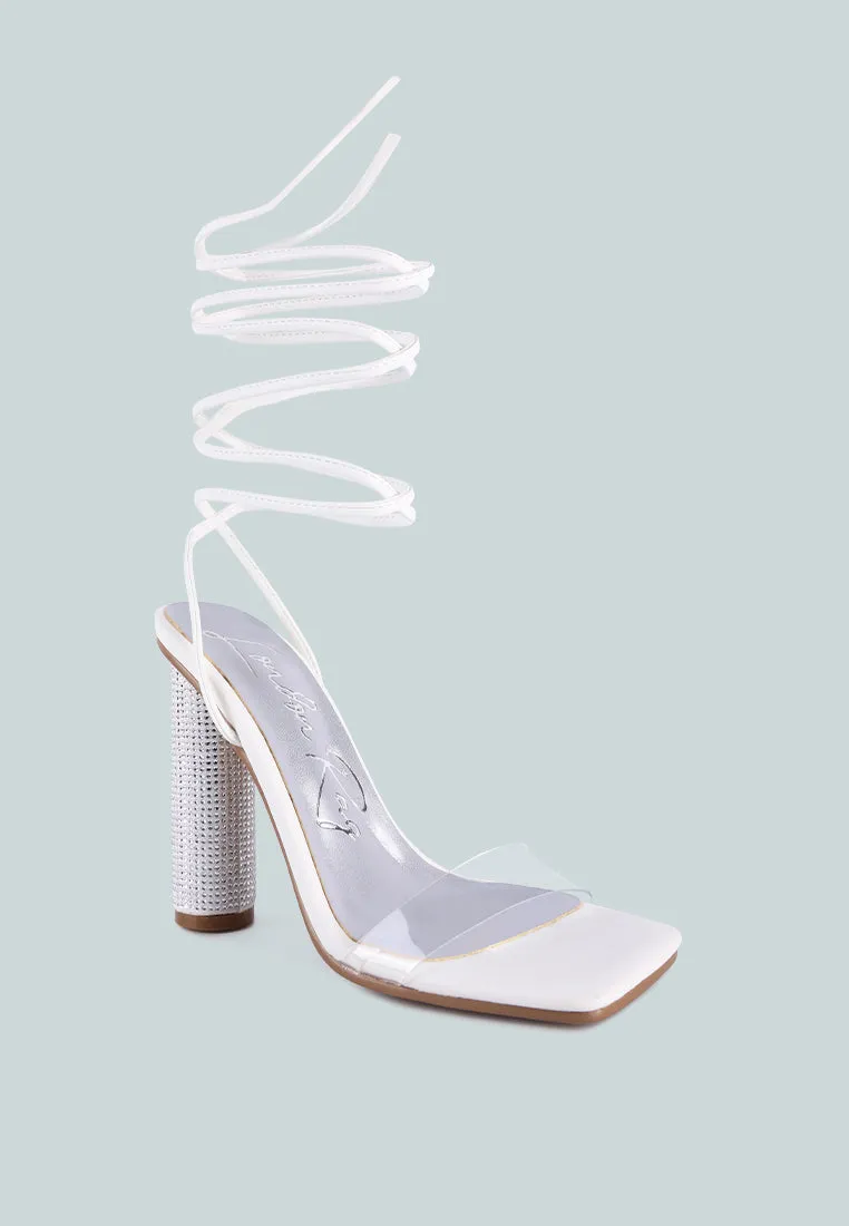 scansta lace up rhinestone embellished high heel sandals