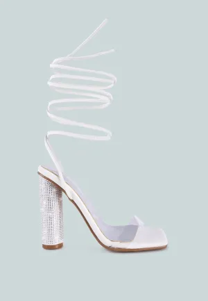 scansta lace up rhinestone embellished high heel sandals