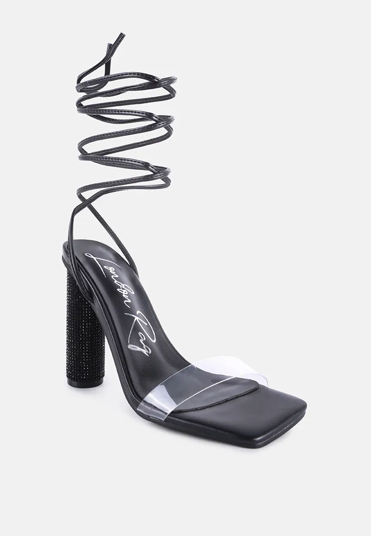 scansta lace up rhinestone embellished high heel sandals