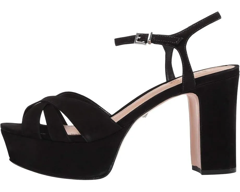 Schutz Keefa Women's 11 Black Leather Block High-Heel Platform Sandals FZP581