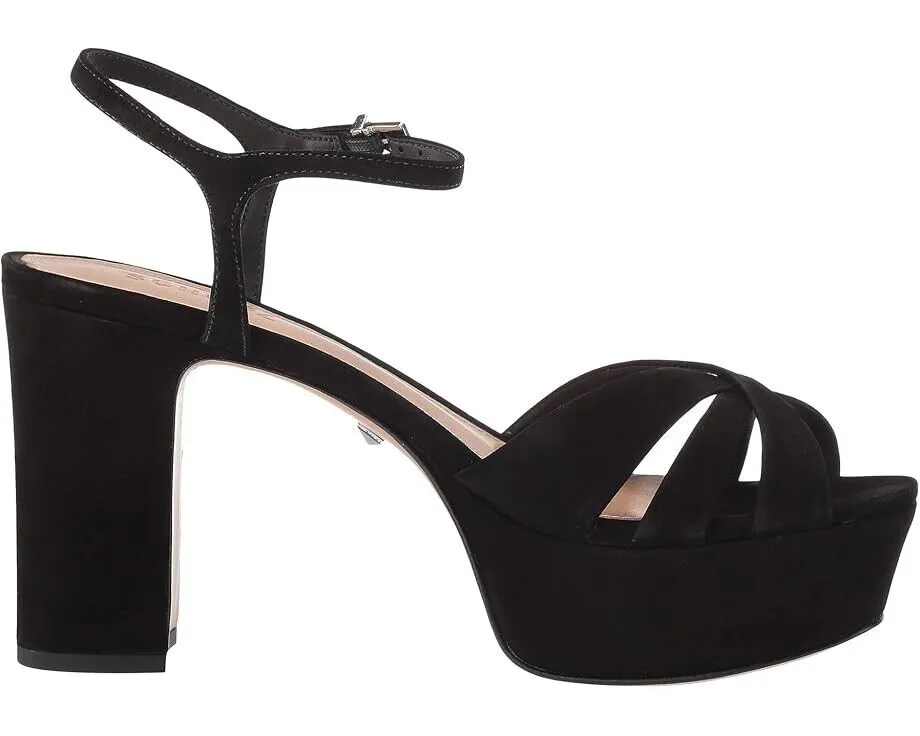 Schutz Keefa Women's 11 Black Leather Block High-Heel Platform Sandals FZP581