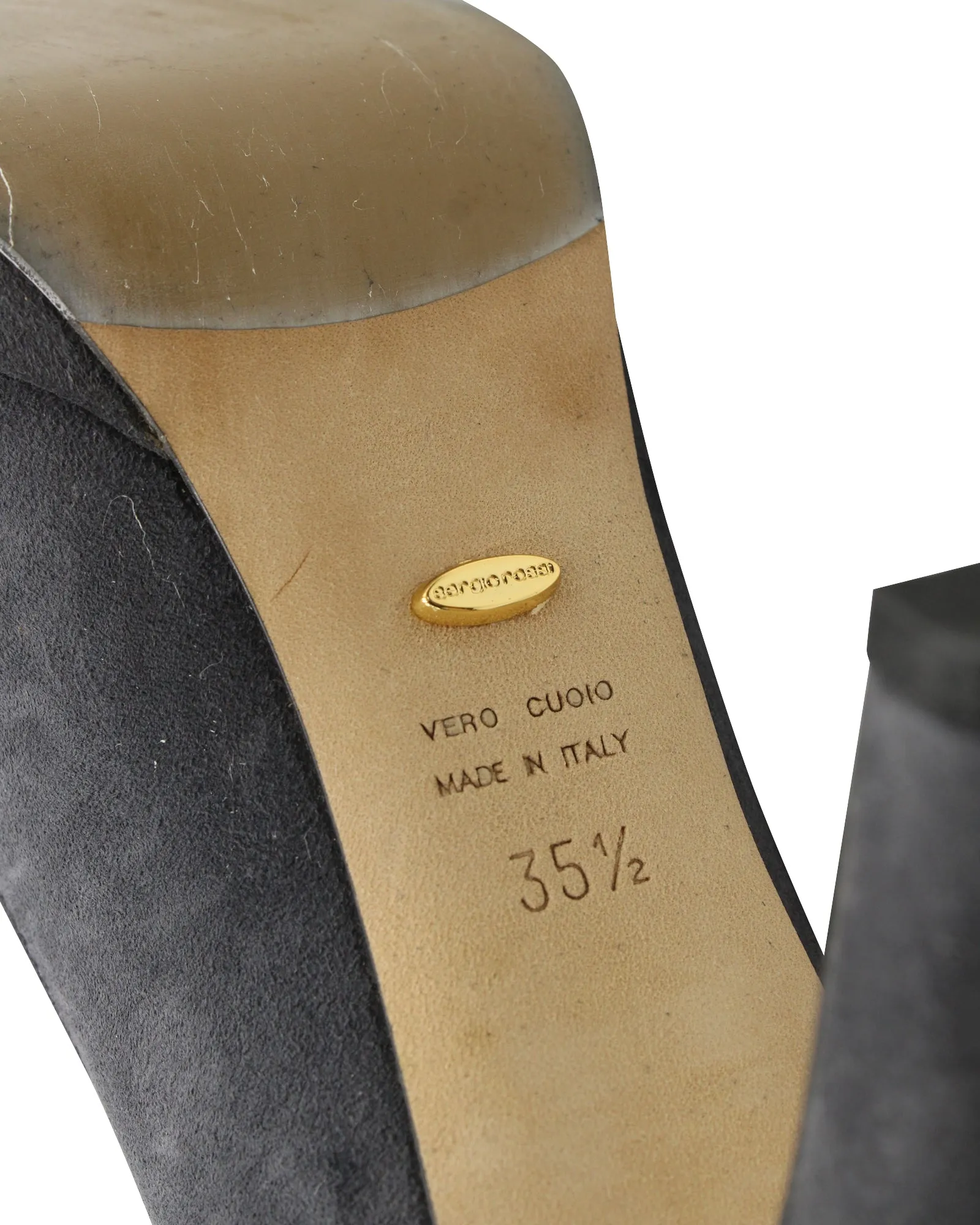 Sergio Rossi Almond Toe Pumps in Grey Suede