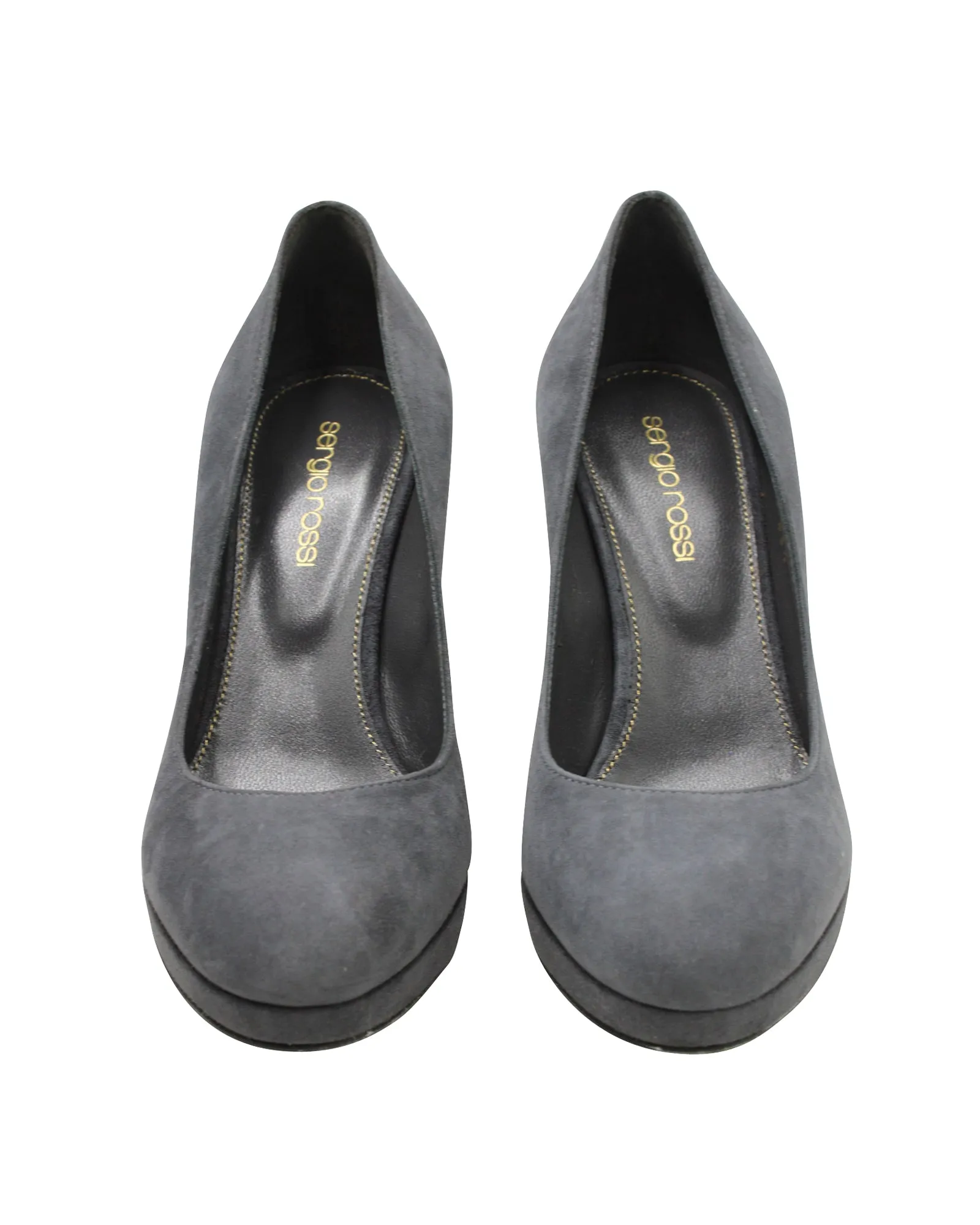 Sergio Rossi Almond Toe Pumps in Grey Suede