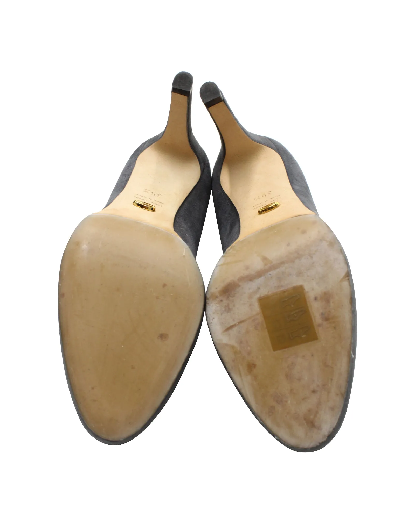 Sergio Rossi Almond Toe Pumps in Grey Suede