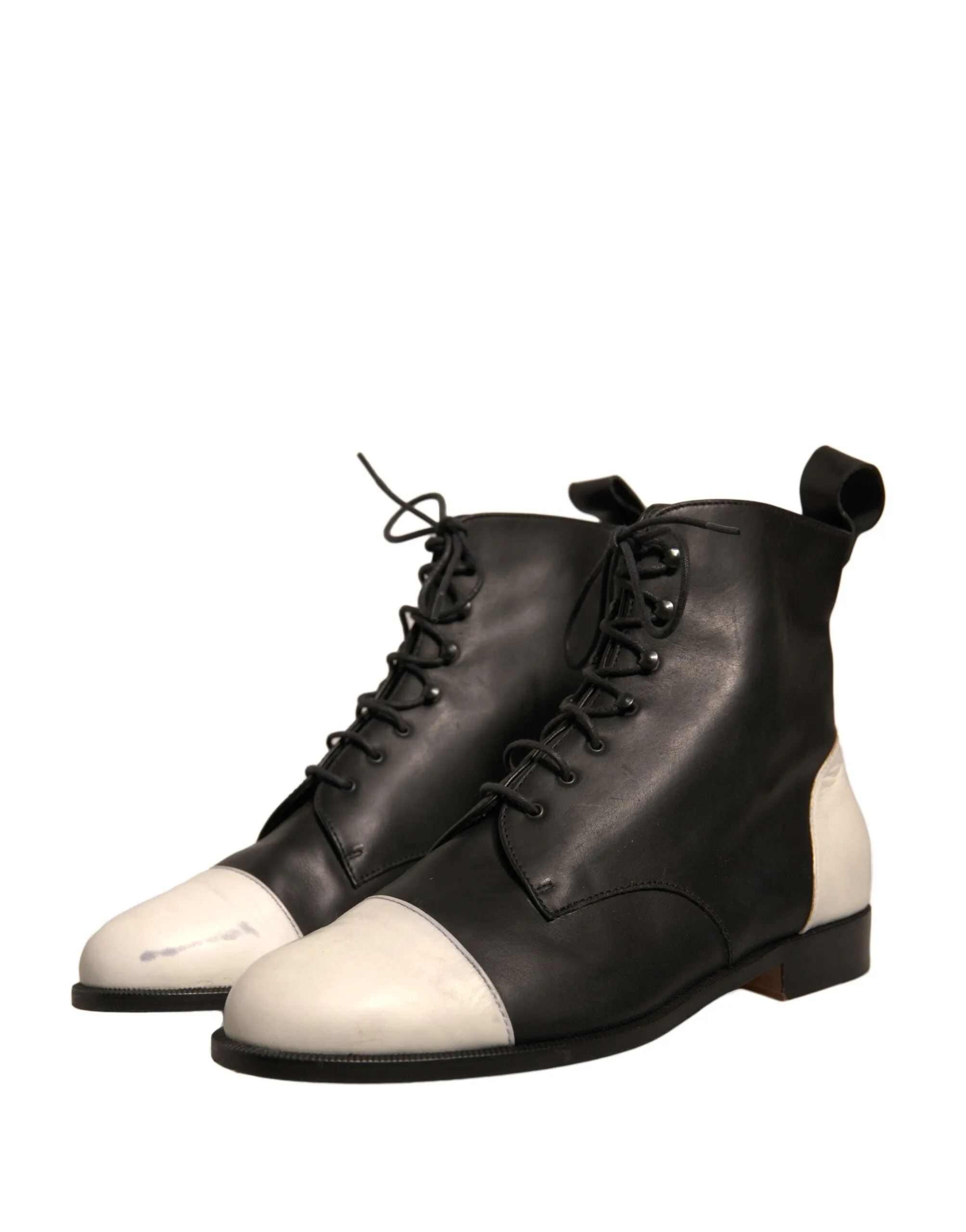 Sergio Rossi  Leather Lace Up Flats Ankle Boots Women's Shoes (Pre-Owned)