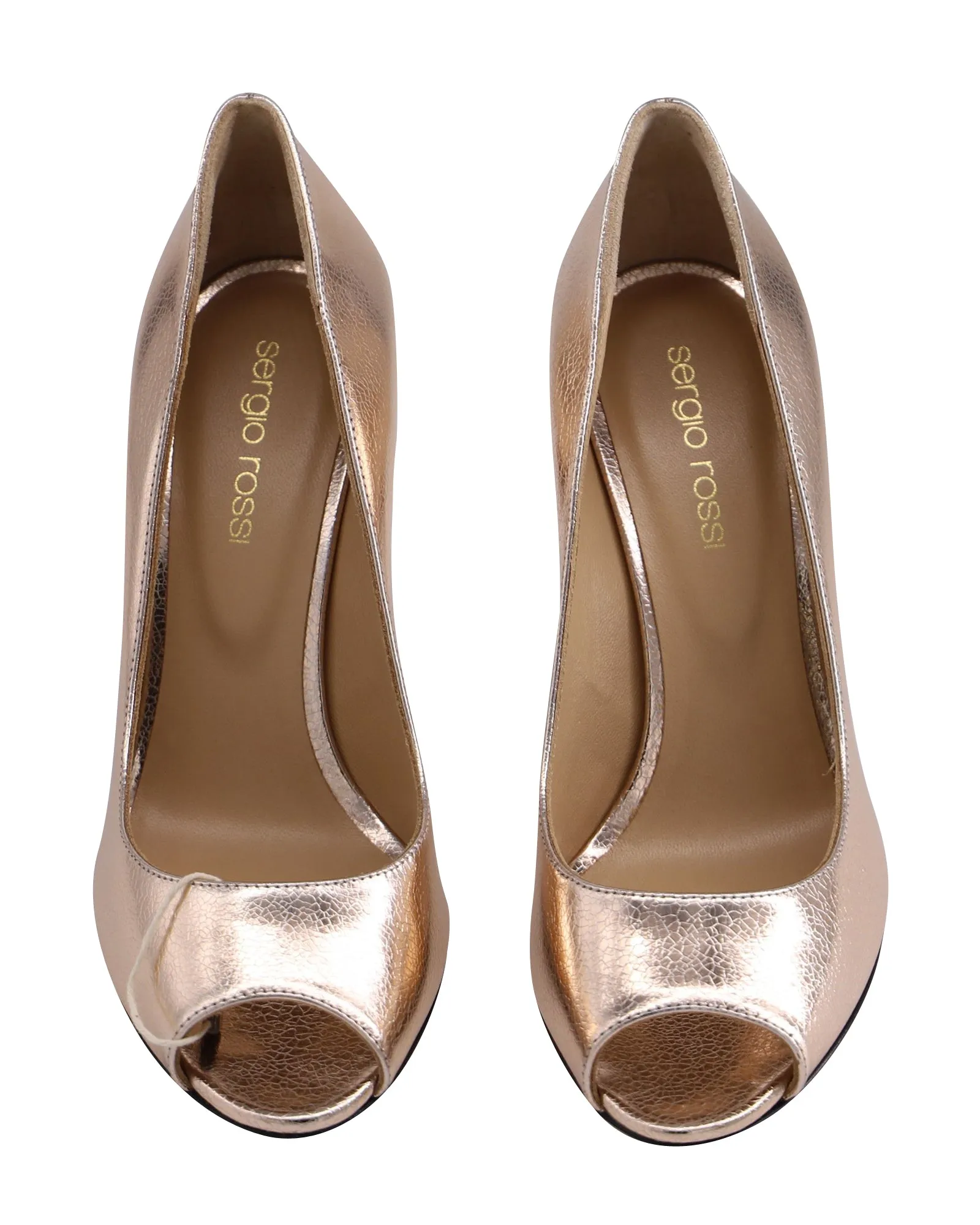 Sergio Rossi Peep-toe Heels in Gold Leather