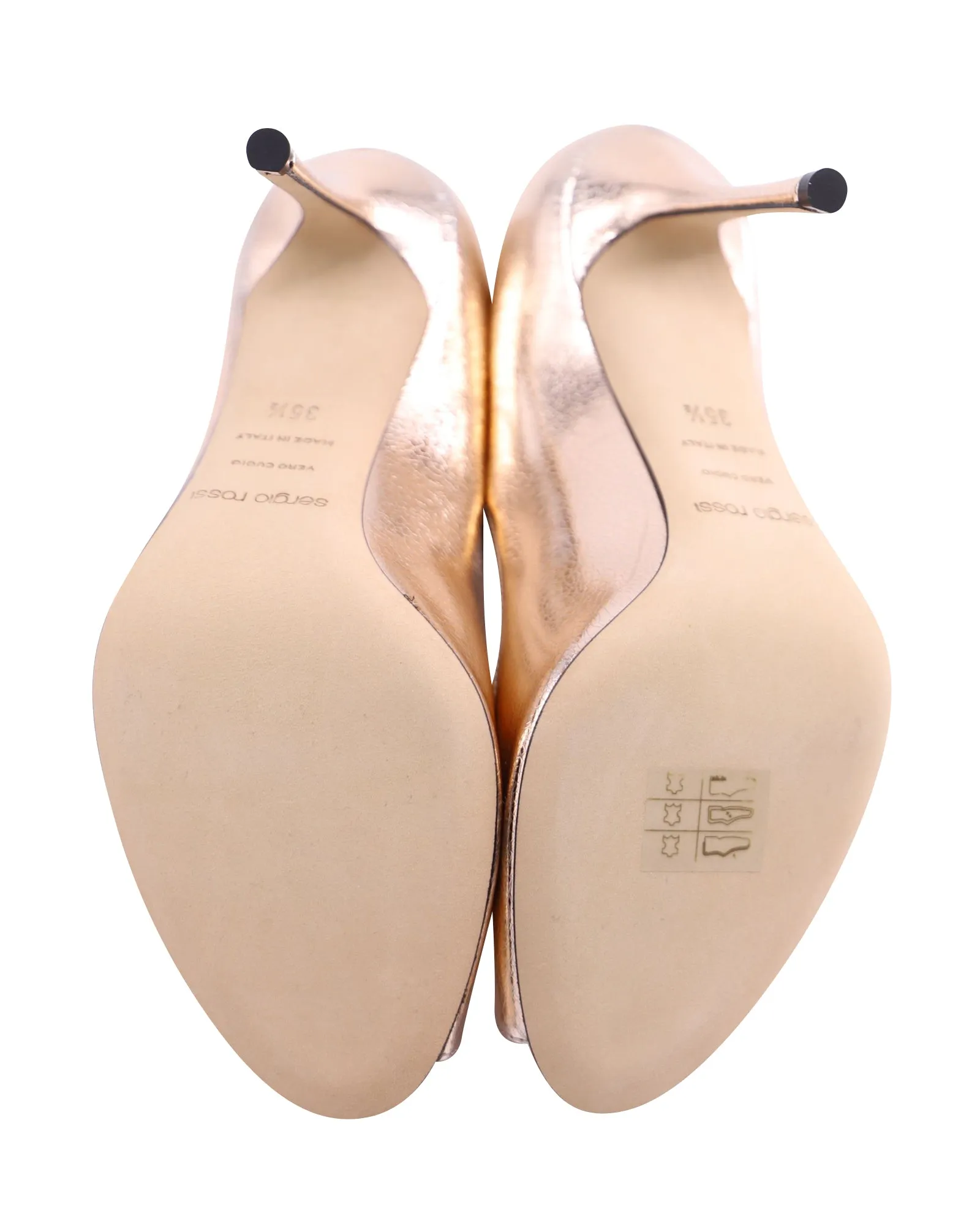 Sergio Rossi Peep-toe Heels in Gold Leather