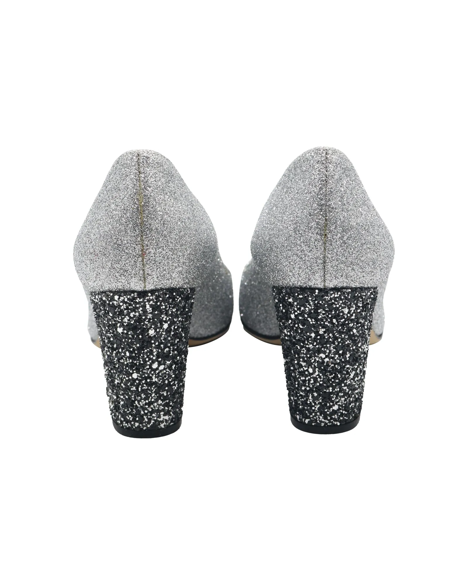 Sergio Rossi Sparkling Pumps in Metallic Silver Glitter and Leather