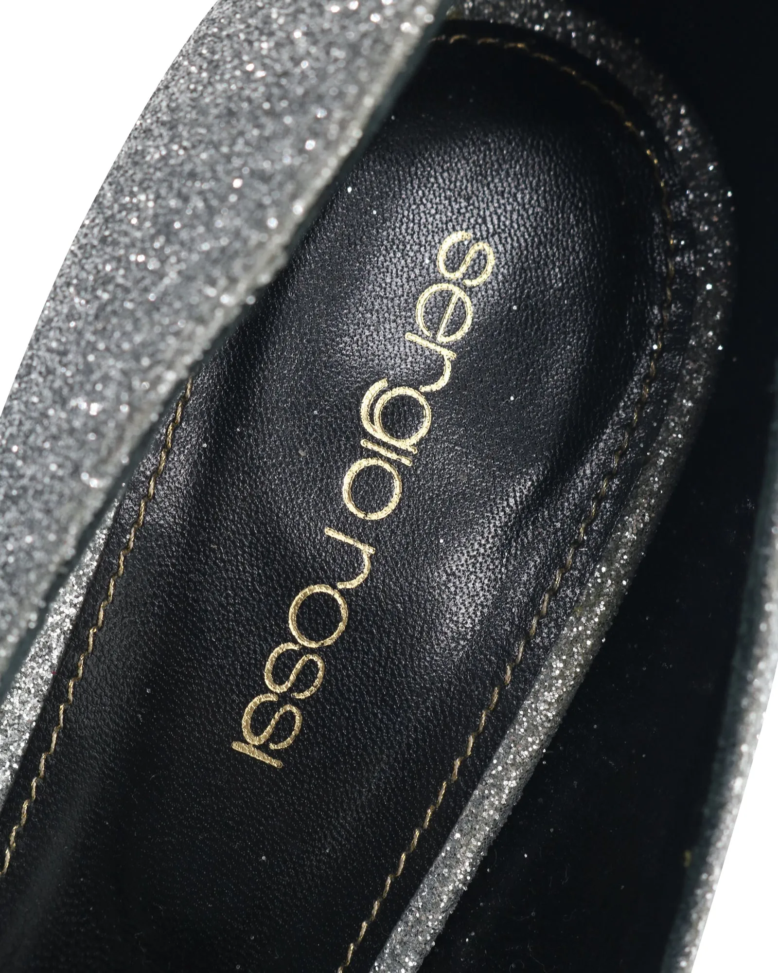 Sergio Rossi Sparkling Pumps in Metallic Silver Glitter and Leather