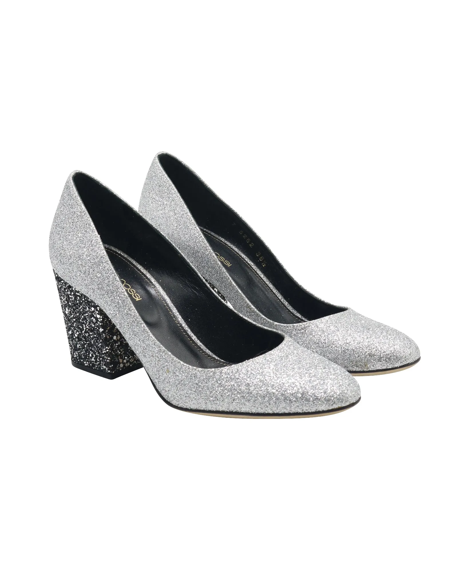 Sergio Rossi Sparkling Pumps in Metallic Silver Glitter and Leather