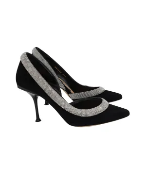 Sergio Rossi SR Milano Crystal-Embellished Pumps in Black Suede