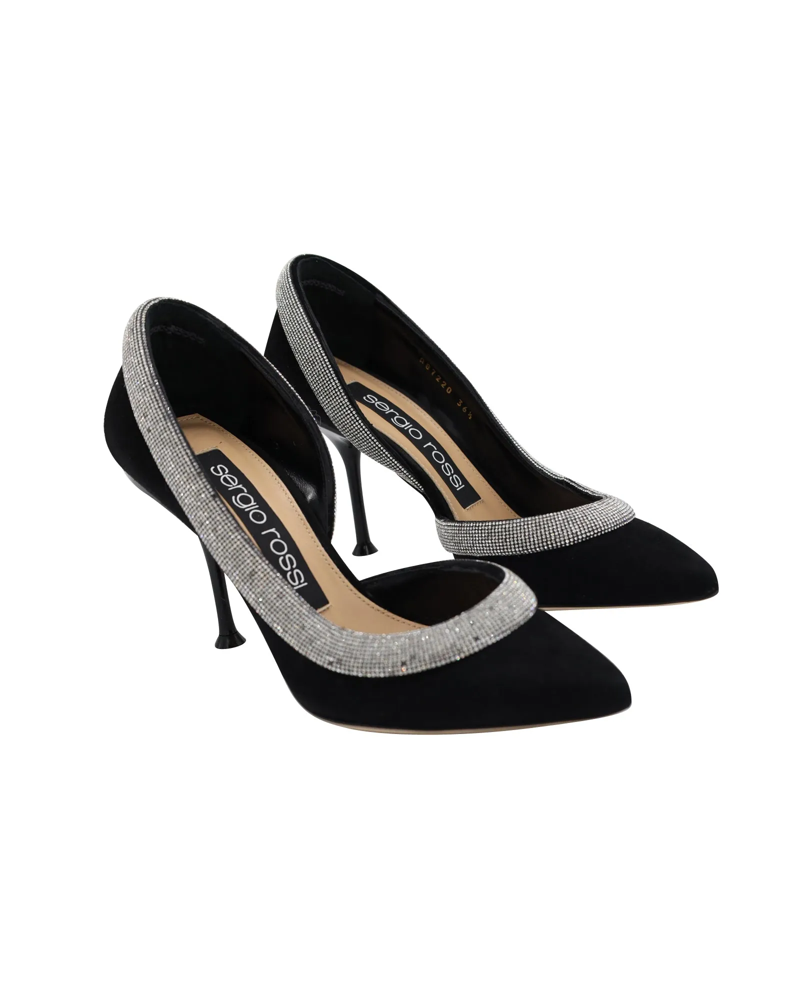Sergio Rossi SR Milano Crystal-Embellished Pumps in Black Suede