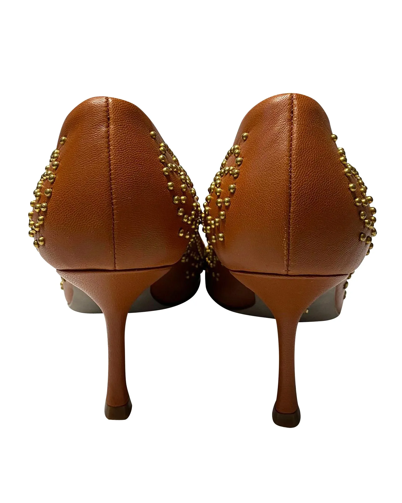 Sergio Rossi Studded Heels in Brown Leather