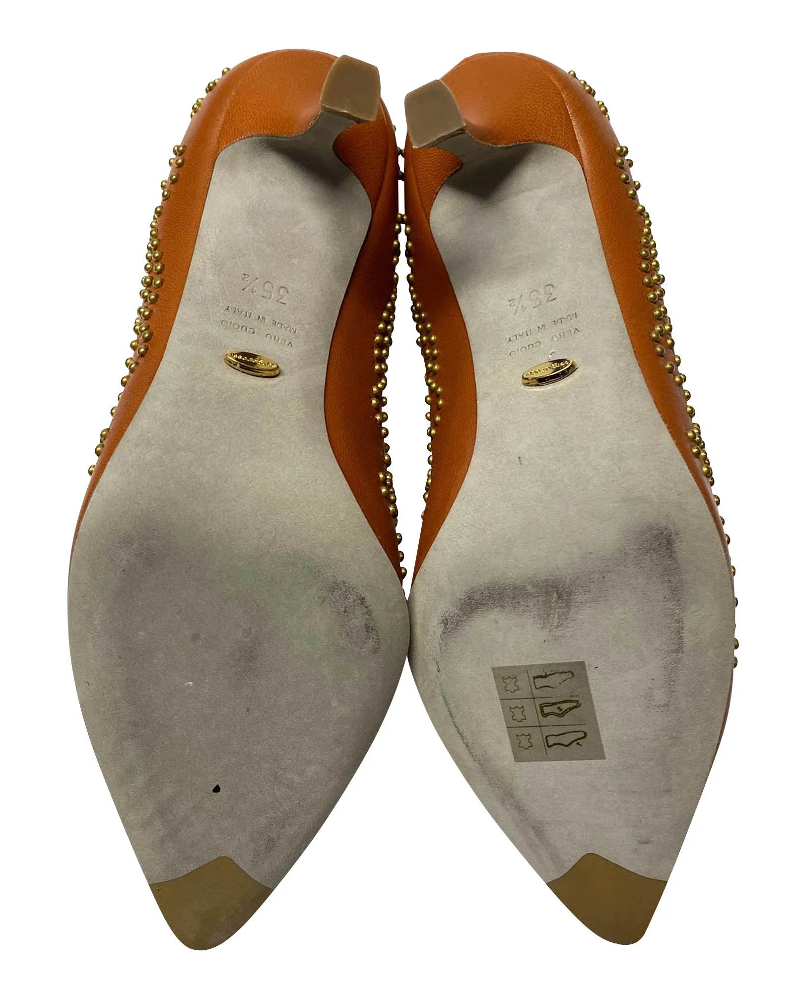Sergio Rossi Studded Heels in Brown Leather