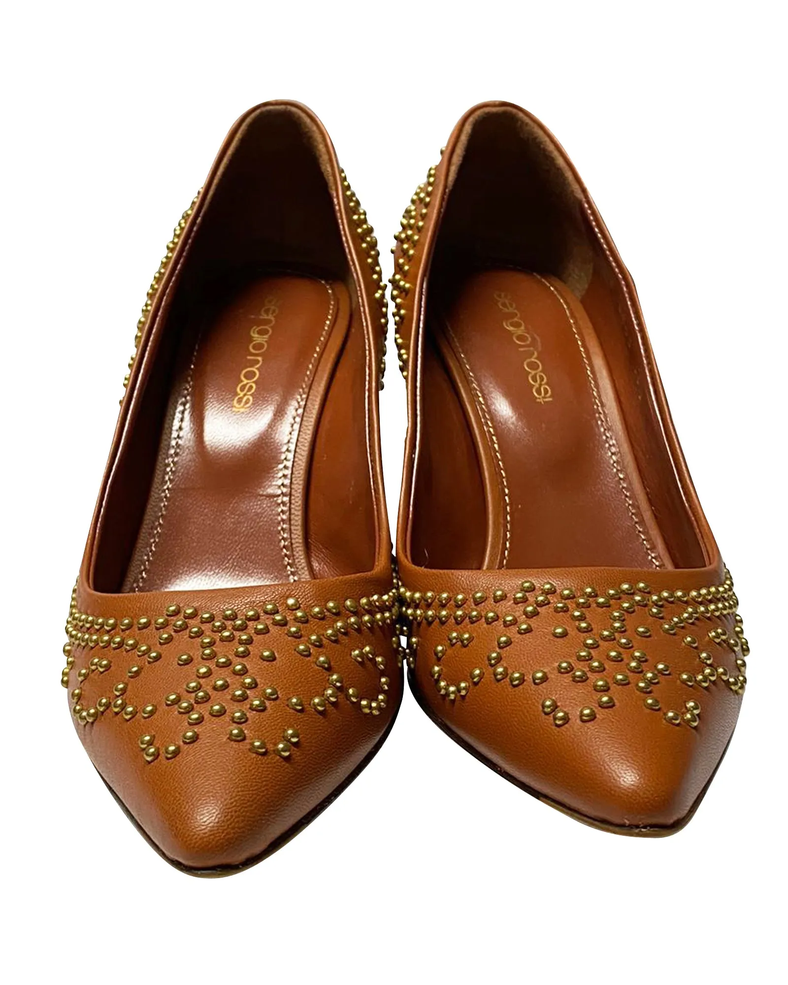Sergio Rossi Studded Heels in Brown Leather