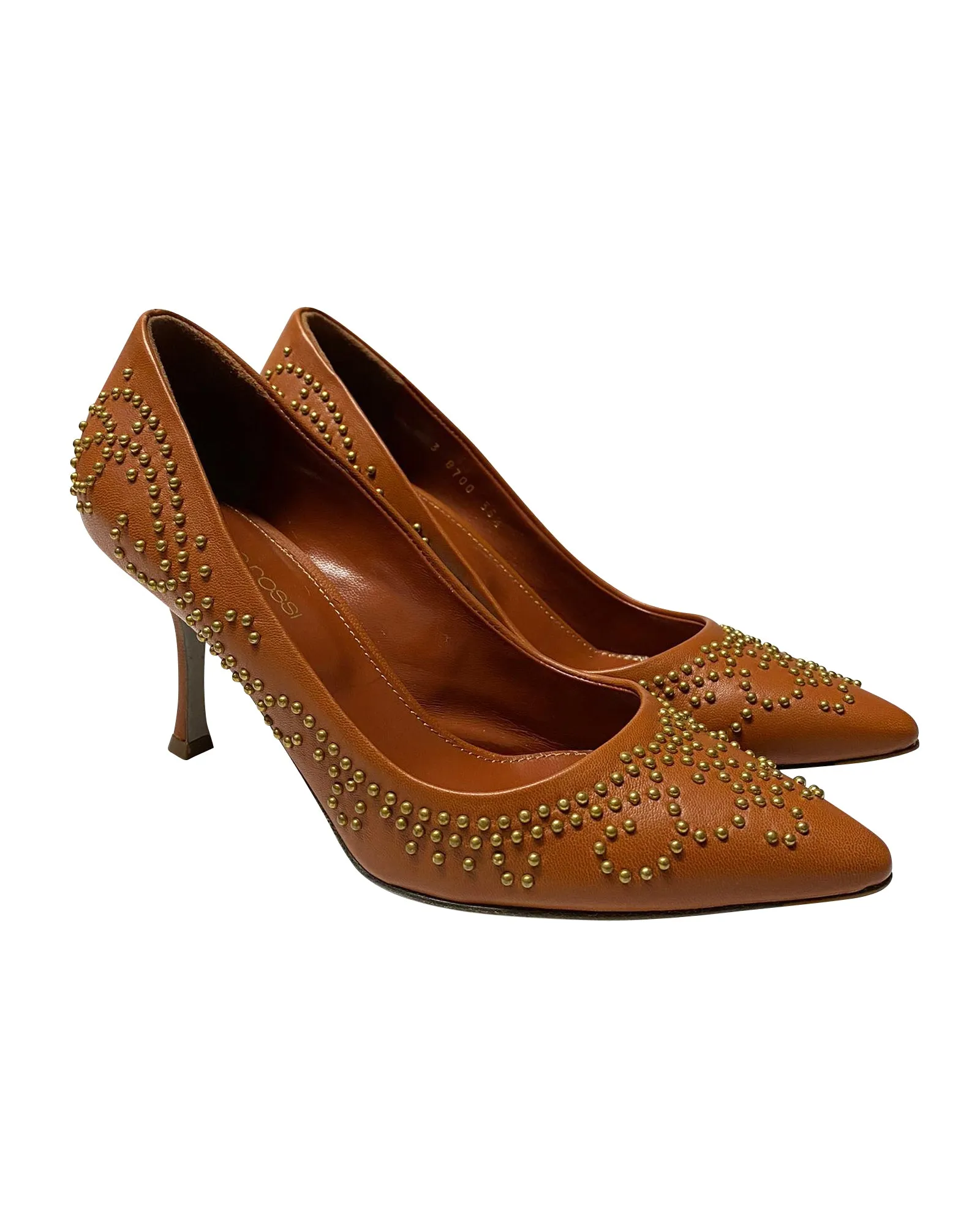 Sergio Rossi Studded Heels in Brown Leather