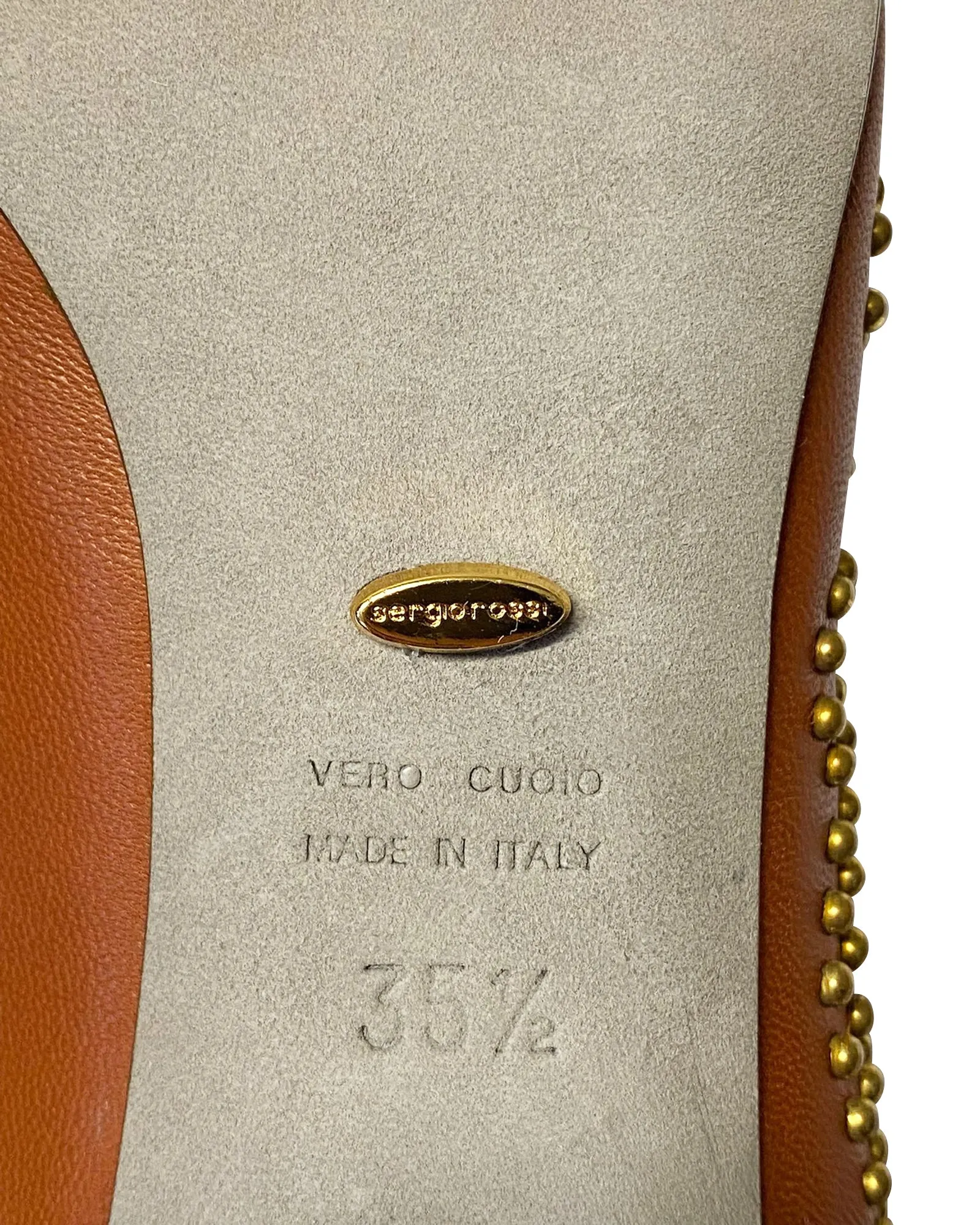 Sergio Rossi Studded Heels in Brown Leather