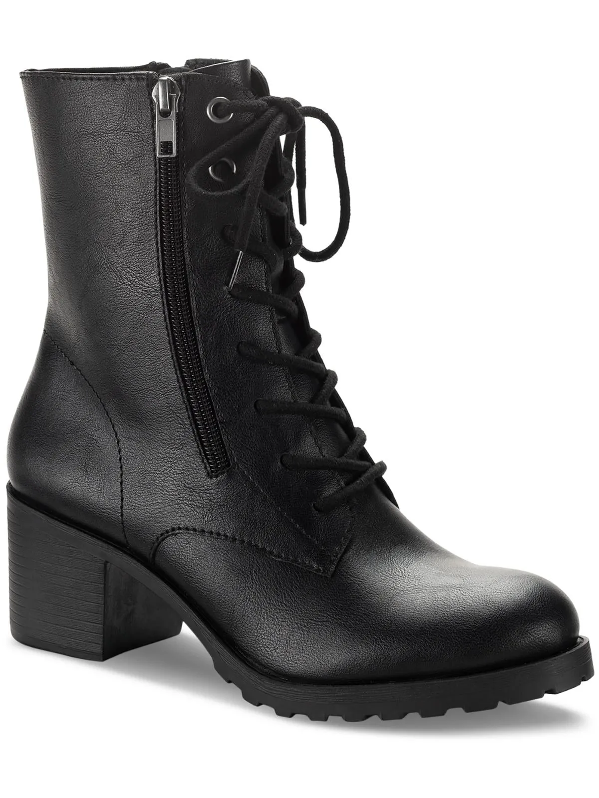 Sheilaa Womens Faux Leather Combat & Lace-Up Boots