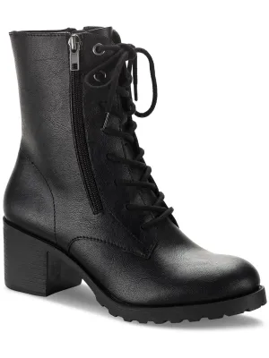 Sheilaa Womens Faux Leather Combat & Lace-Up Boots