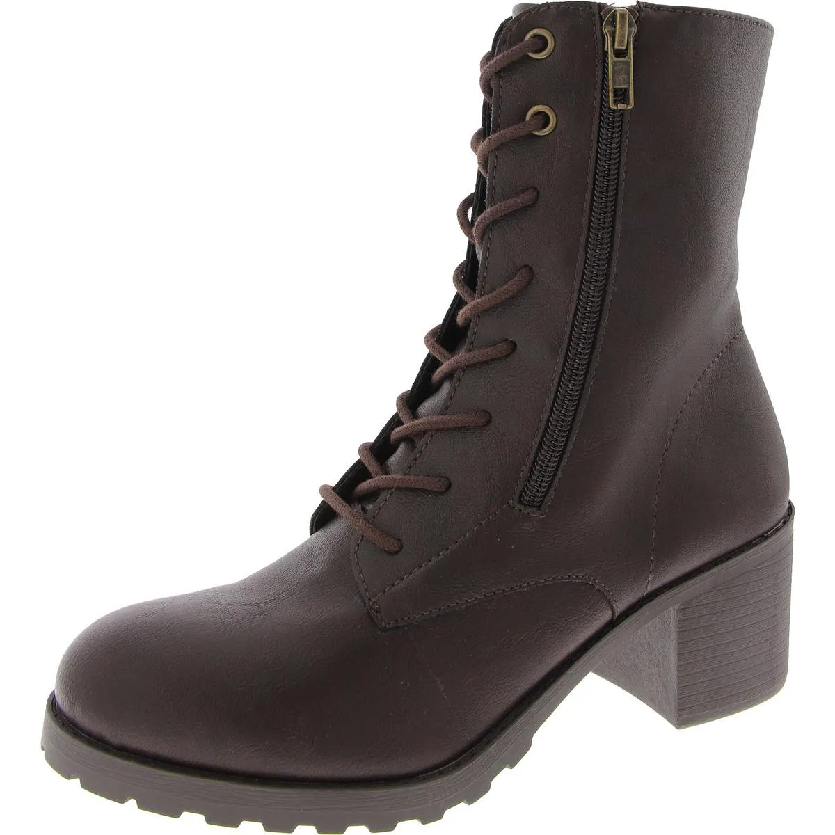 Sheilaa Womens Faux Leather Combat & Lace-Up Boots