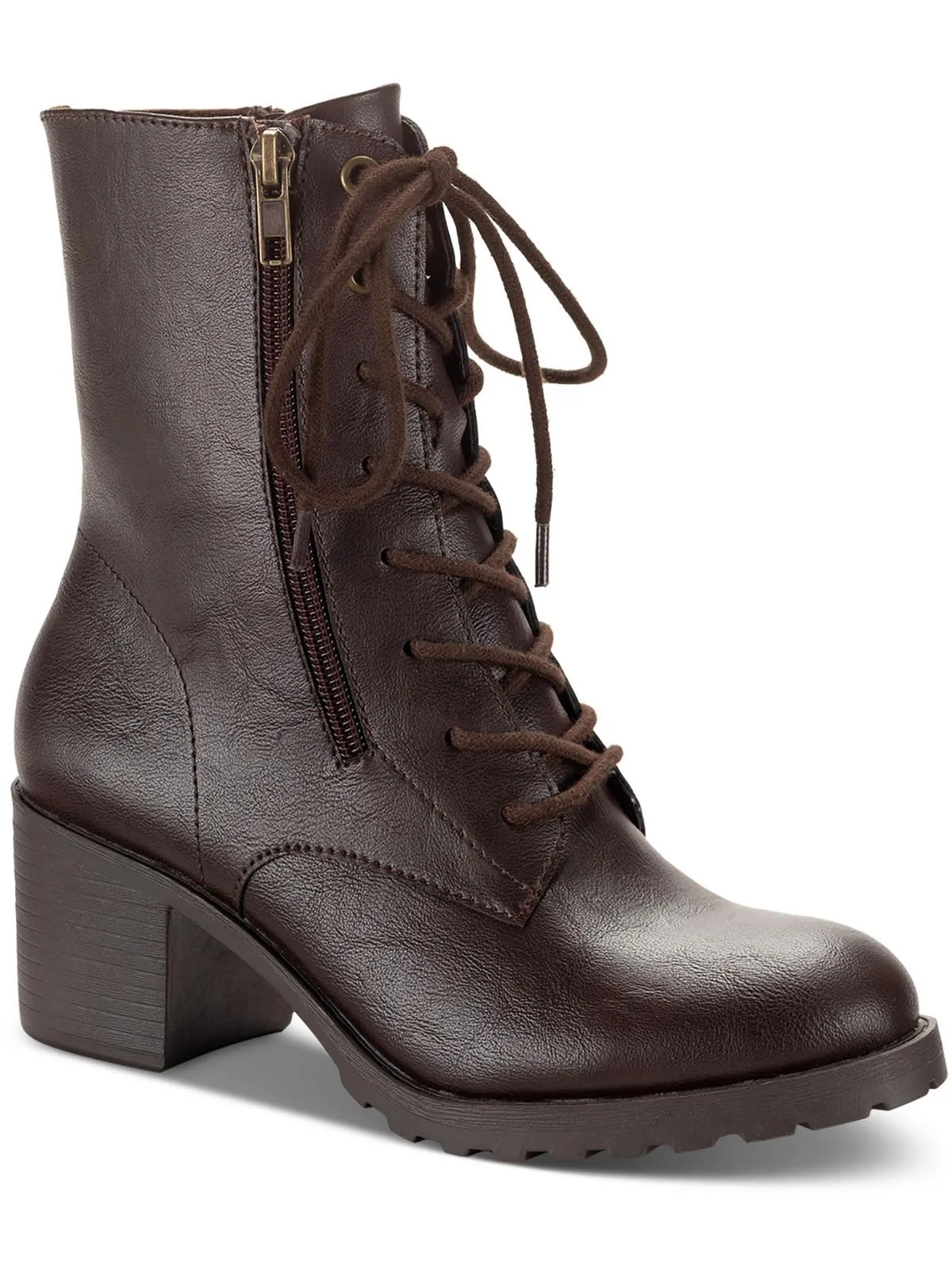Sheilaa Womens Faux Leather Combat & Lace-Up Boots