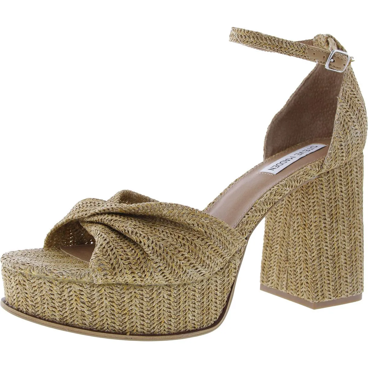 Solve Womens Denim Ankle Strap Platform Heels