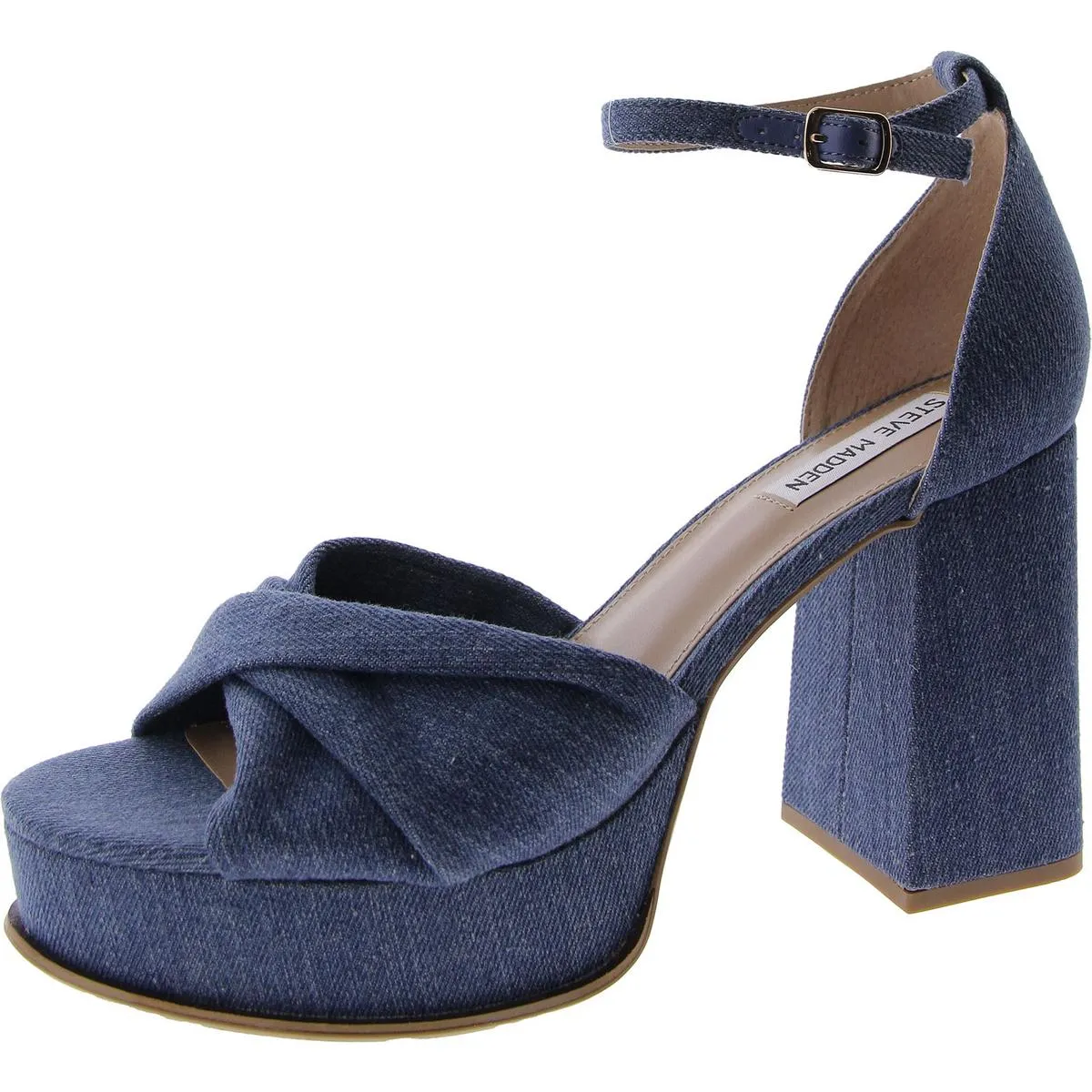 Solve Womens Denim Ankle Strap Platform Heels