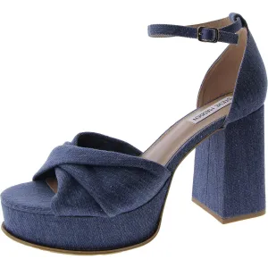 Solve Womens Denim Ankle Strap Platform Heels