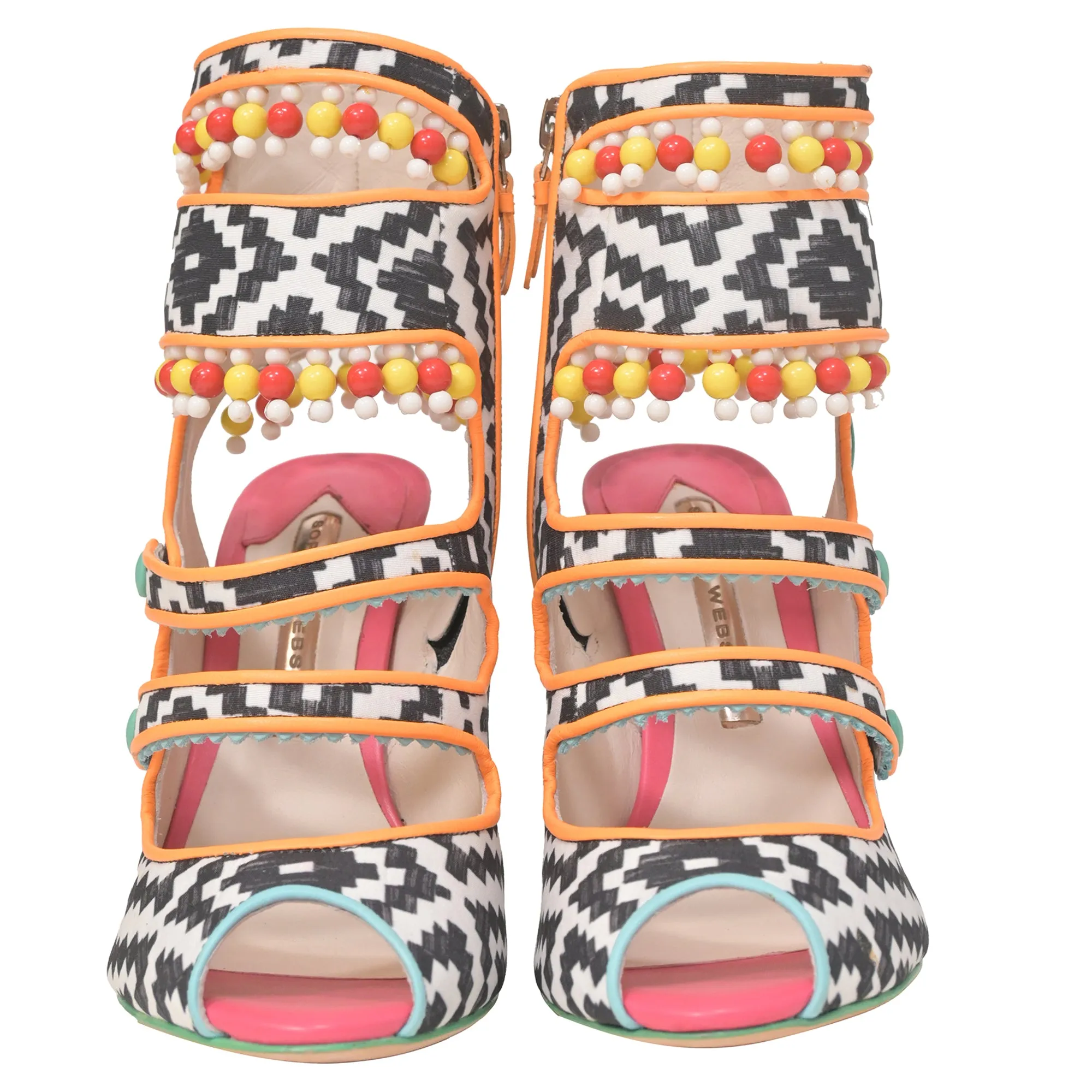 Sophia Webster Amma Aztec Printed Satin Sandals In Multicolor Leather