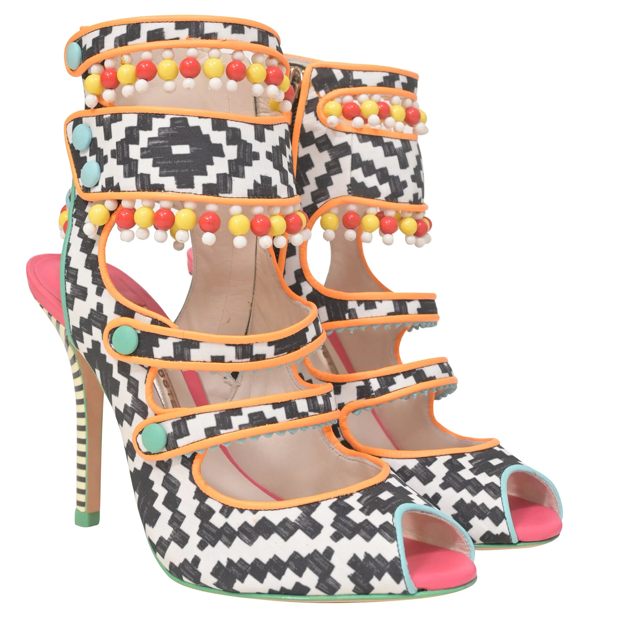 Sophia Webster Amma Aztec Printed Satin Sandals In Multicolor Leather