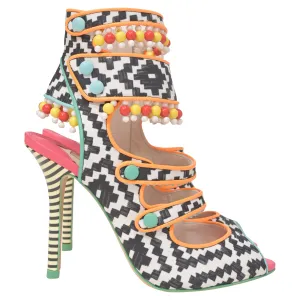 Sophia Webster Amma Aztec Printed Satin Sandals In Multicolor Leather