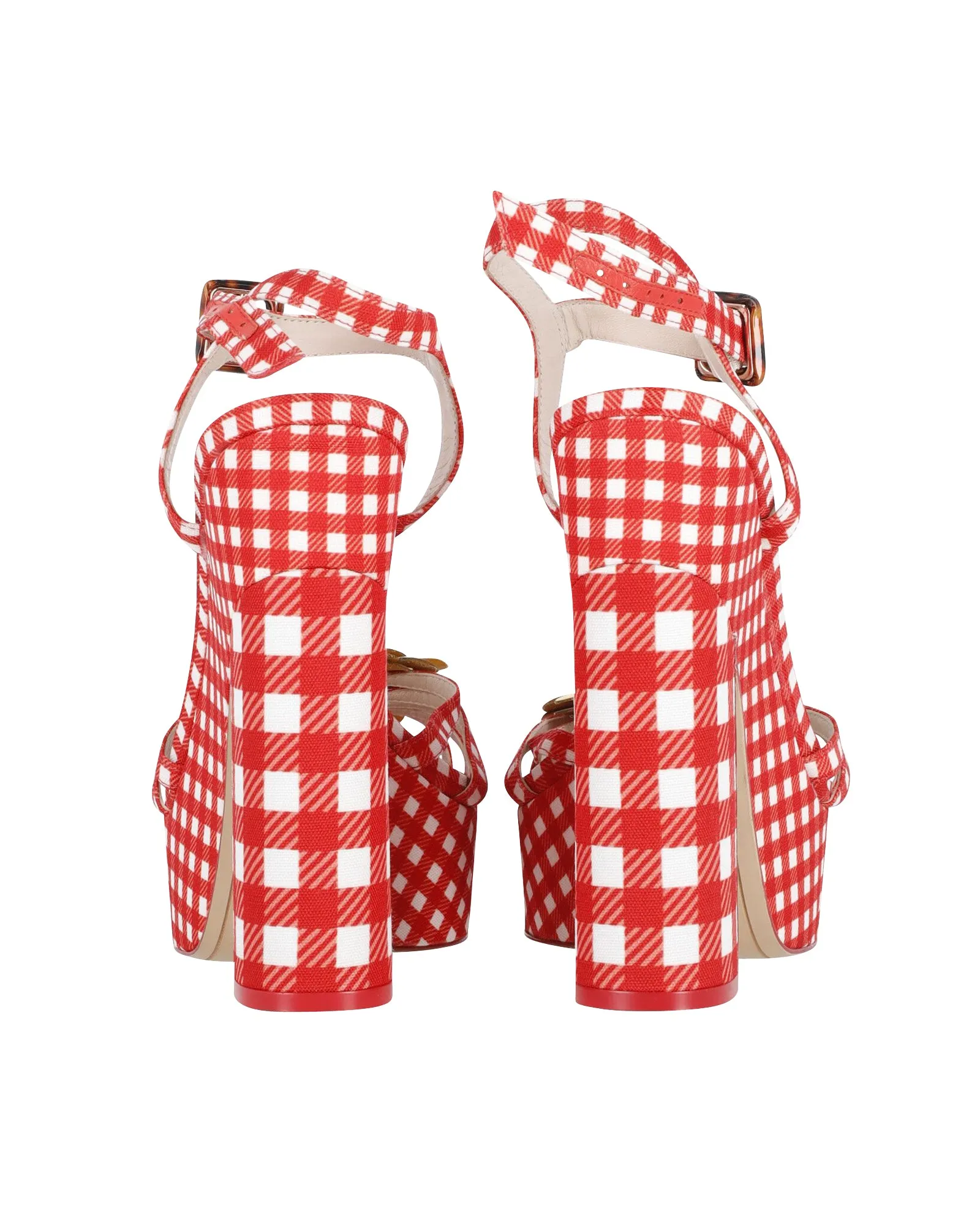 Sophia Webster Doris Leather-Trim Gingham Platform Sandals in Red Cotton