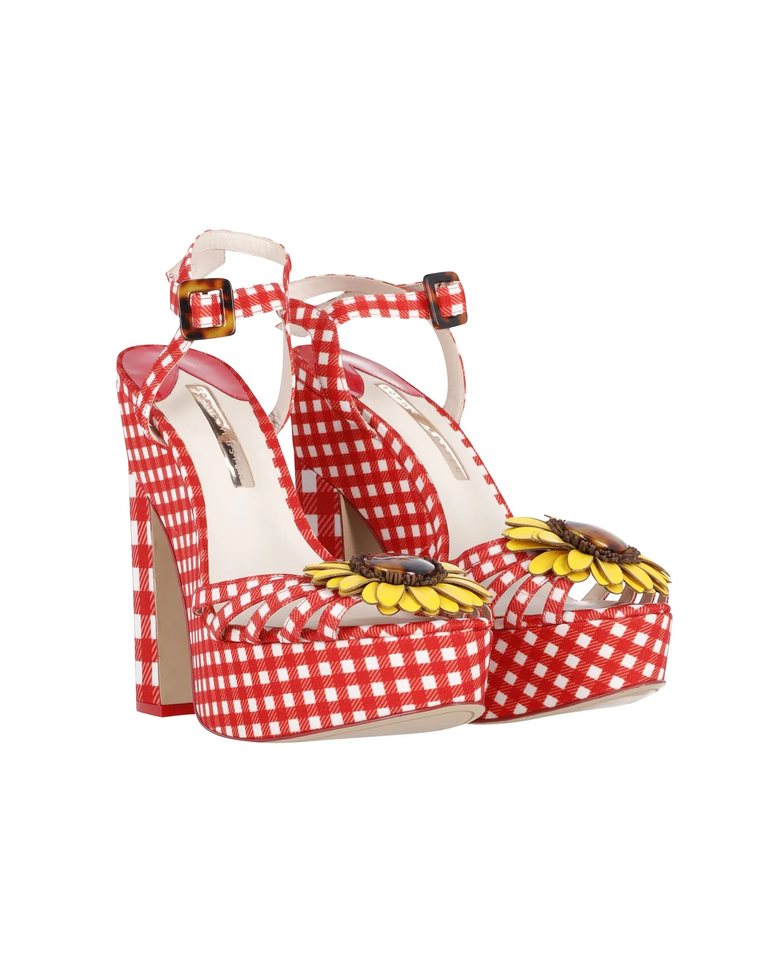 Sophia Webster Doris Leather-Trim Gingham Platform Sandals in Red Cotton