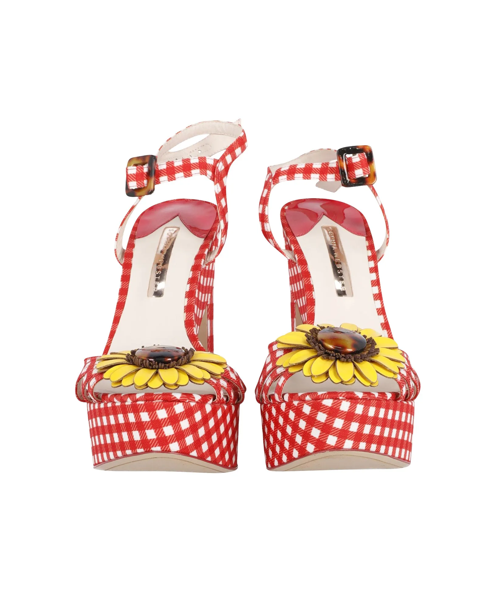 Sophia Webster Doris Leather-Trim Gingham Platform Sandals in Red Cotton