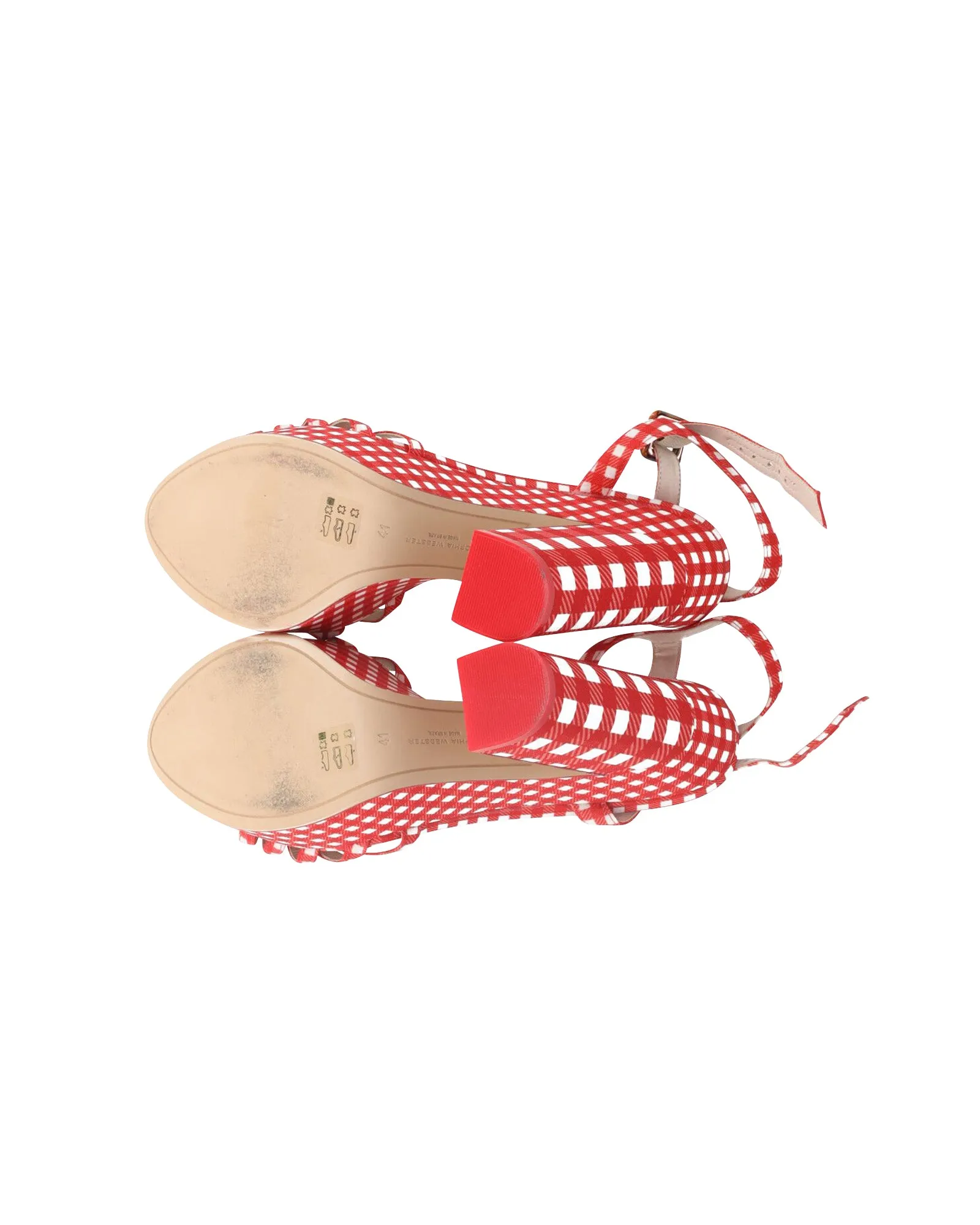 Sophia Webster Doris Leather-Trim Gingham Platform Sandals in Red Cotton