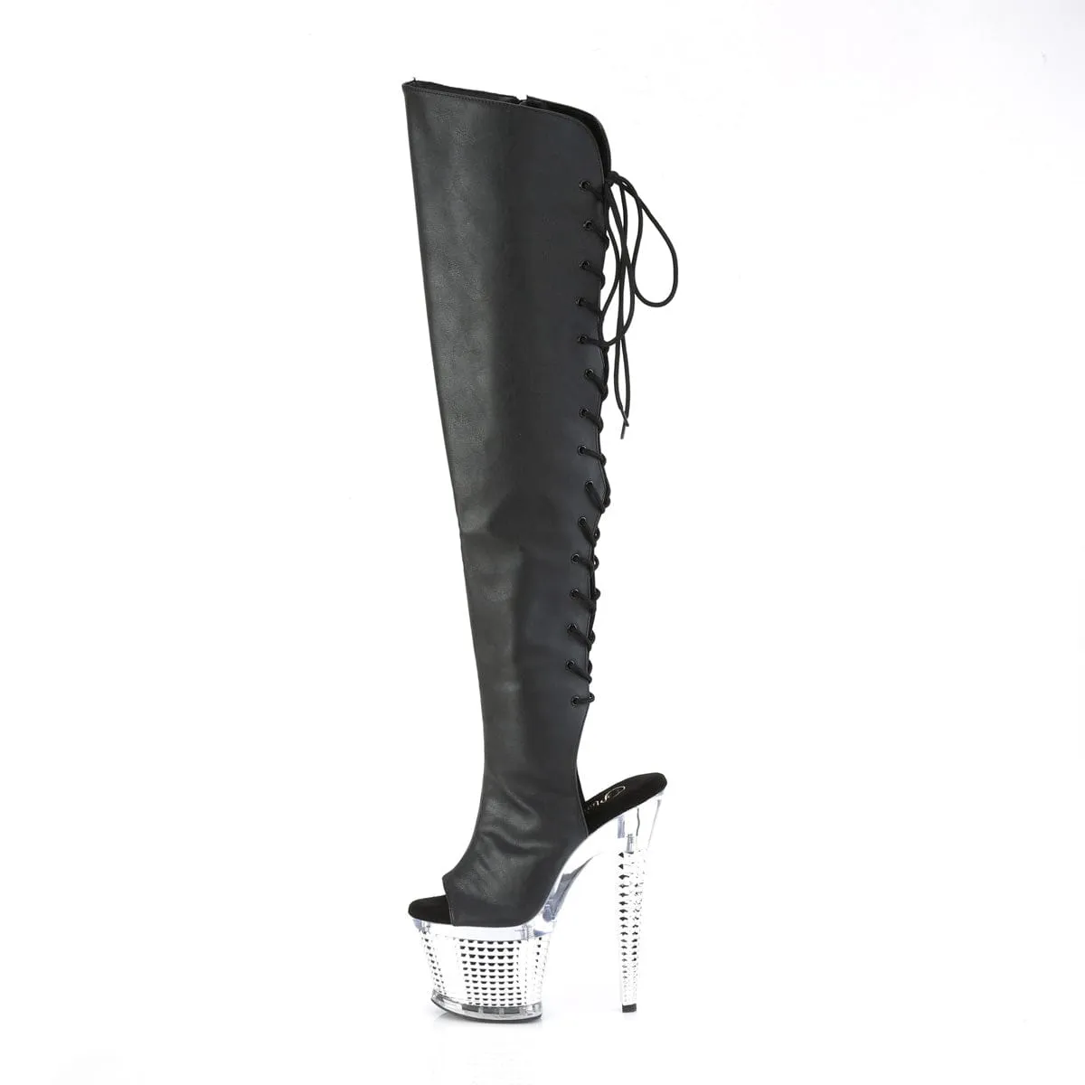 SPECTATOR-3019 Black Faxur Leather/Clear-Silver Chrome