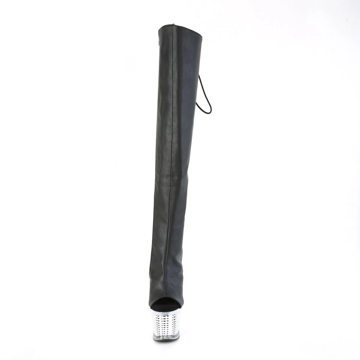 SPECTATOR-3019 Black Faxur Leather/Clear-Silver Chrome