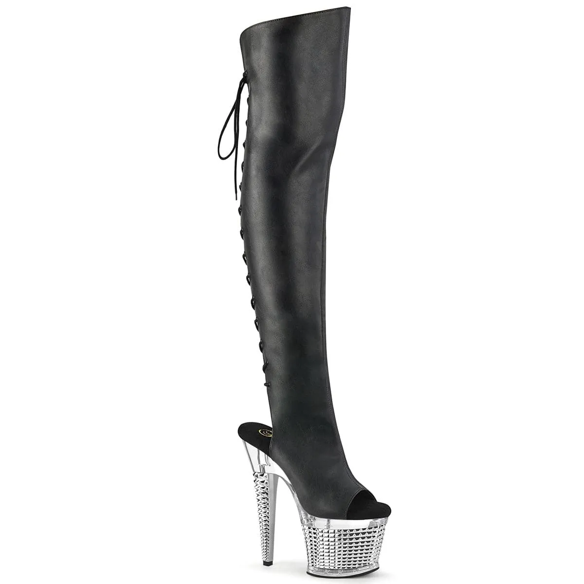 SPECTATOR-3019 Black Faxur Leather/Clear-Silver Chrome