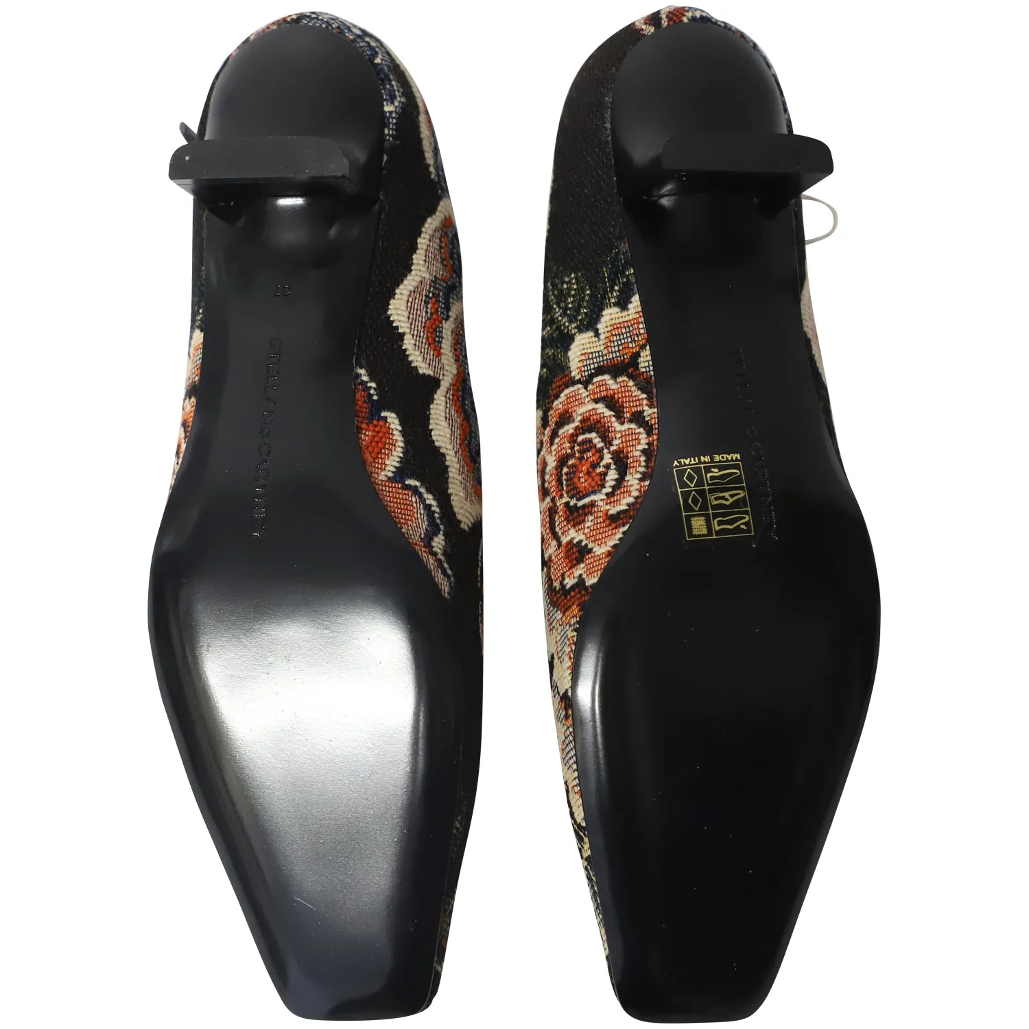 Stella McCartney Floral Mary Jane Pumps in Black Canvas
