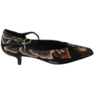 Stella McCartney Floral Mary Jane Pumps in Black Canvas