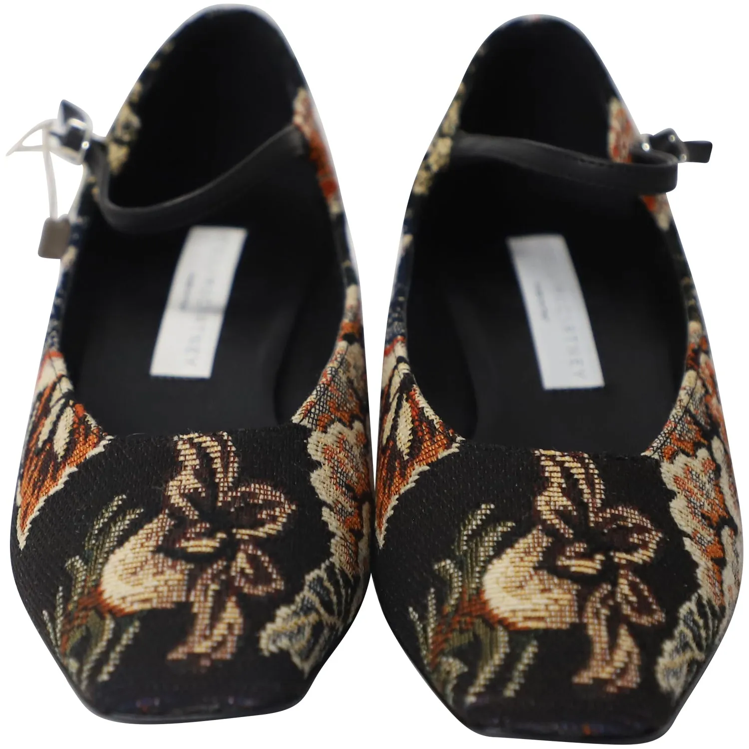 Stella McCartney Floral Mary Jane Pumps in Black Canvas