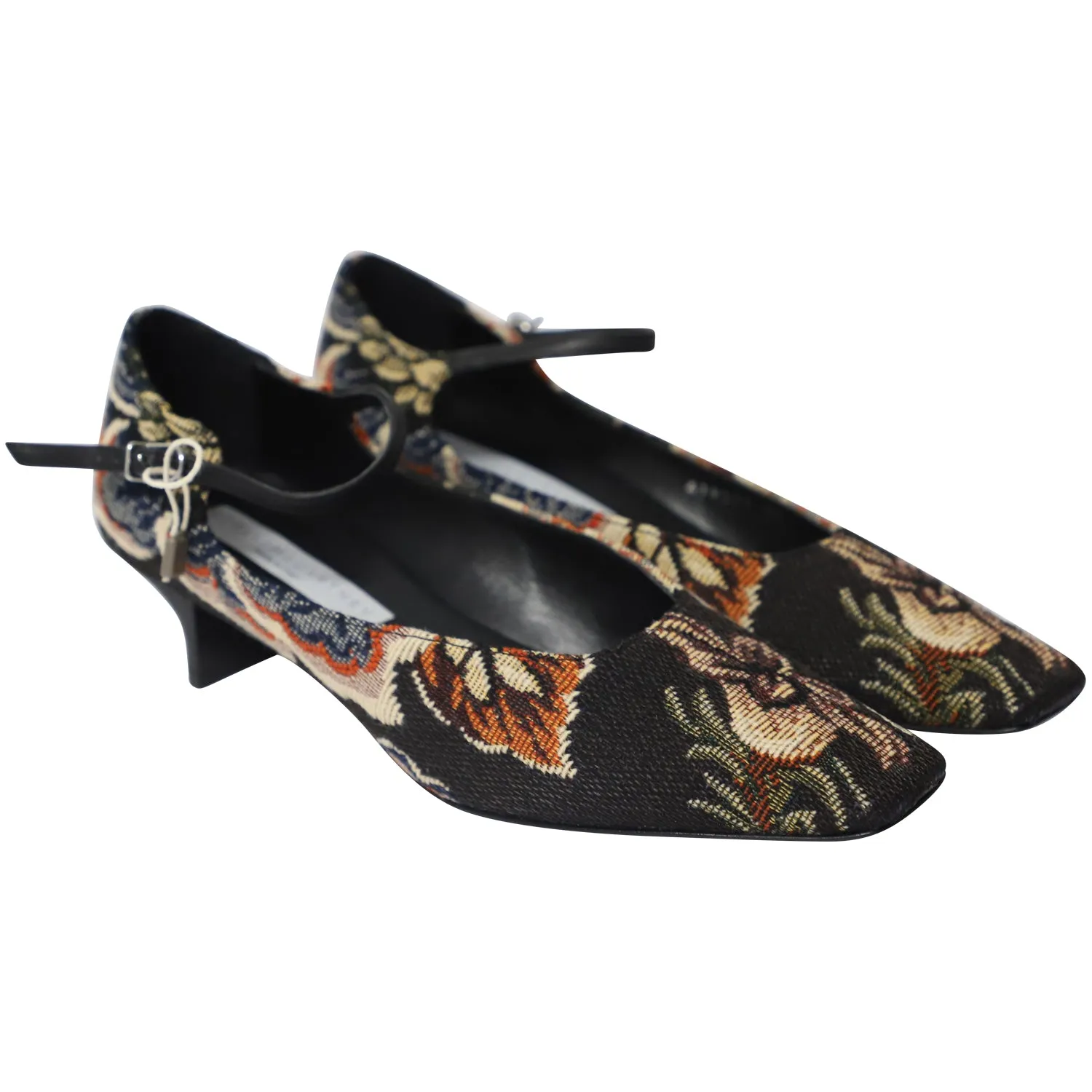 Stella McCartney Floral Mary Jane Pumps in Black Canvas