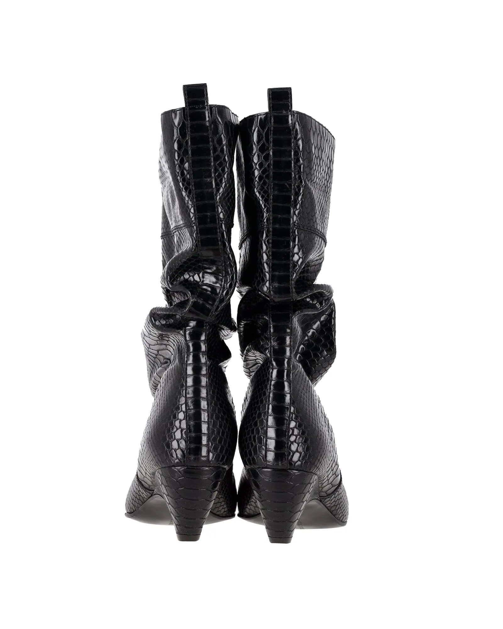 Stella McCartney Snake-Embossed Slouchy Boots in Black Vegan Leather