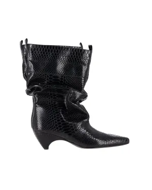 Stella McCartney Snake-Embossed Slouchy Boots in Black Vegan Leather