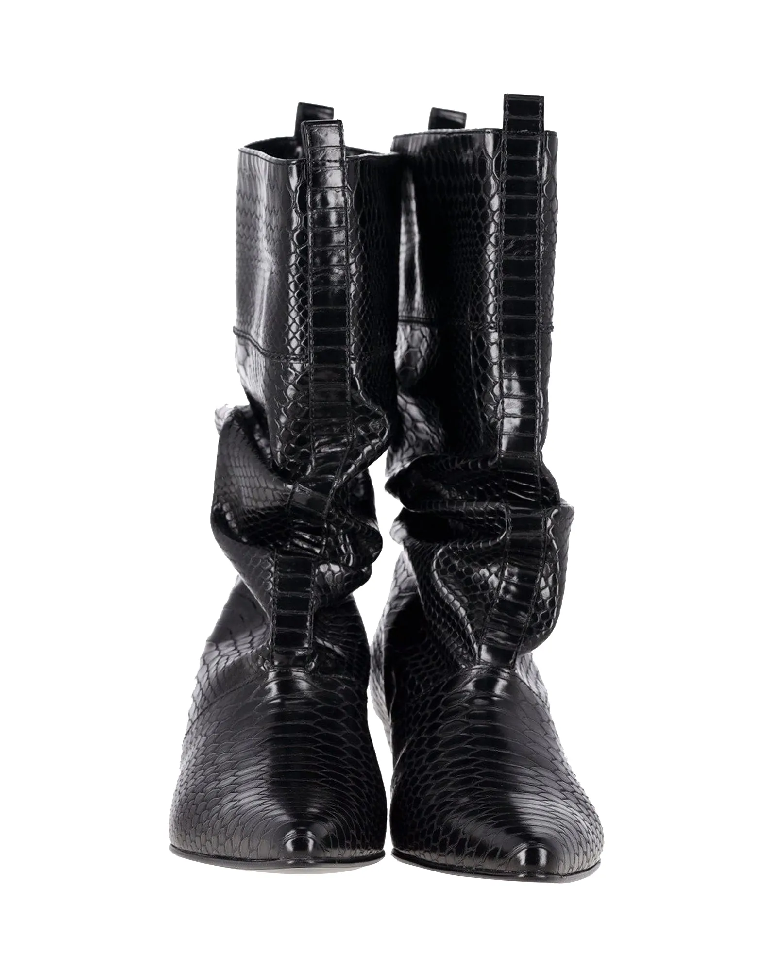 Stella McCartney Snake-Embossed Slouchy Boots in Black Vegan Leather