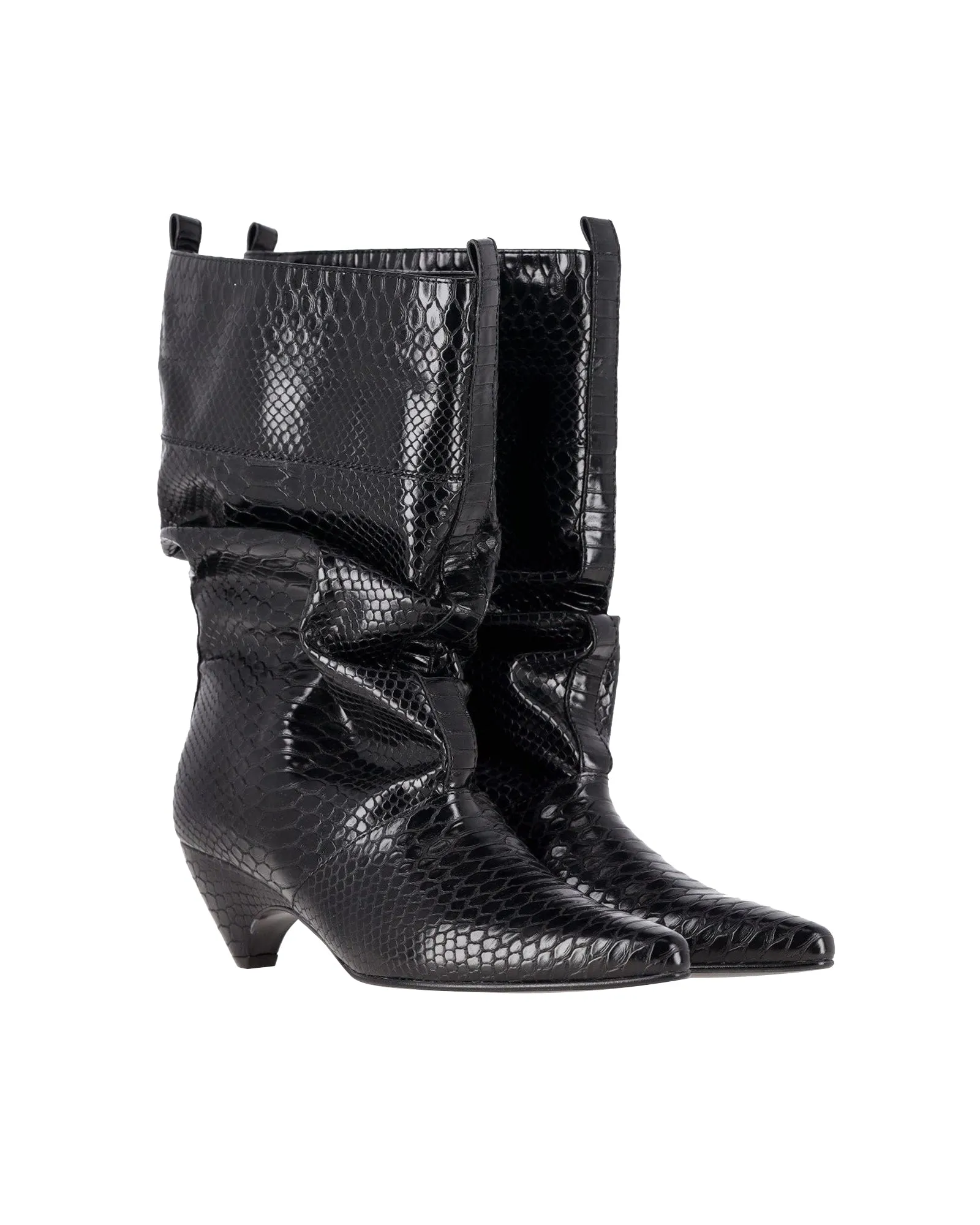 Stella McCartney Snake-Embossed Slouchy Boots in Black Vegan Leather