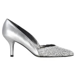 Stuart Weitzman Chantelle Lace Toe Pumps in Silver Leather
