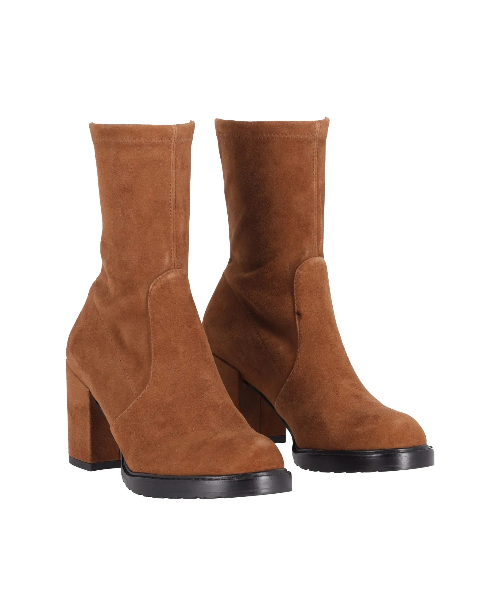 Stuart Weitzman Dalenna Sock Ankle Boots in Tan Suede