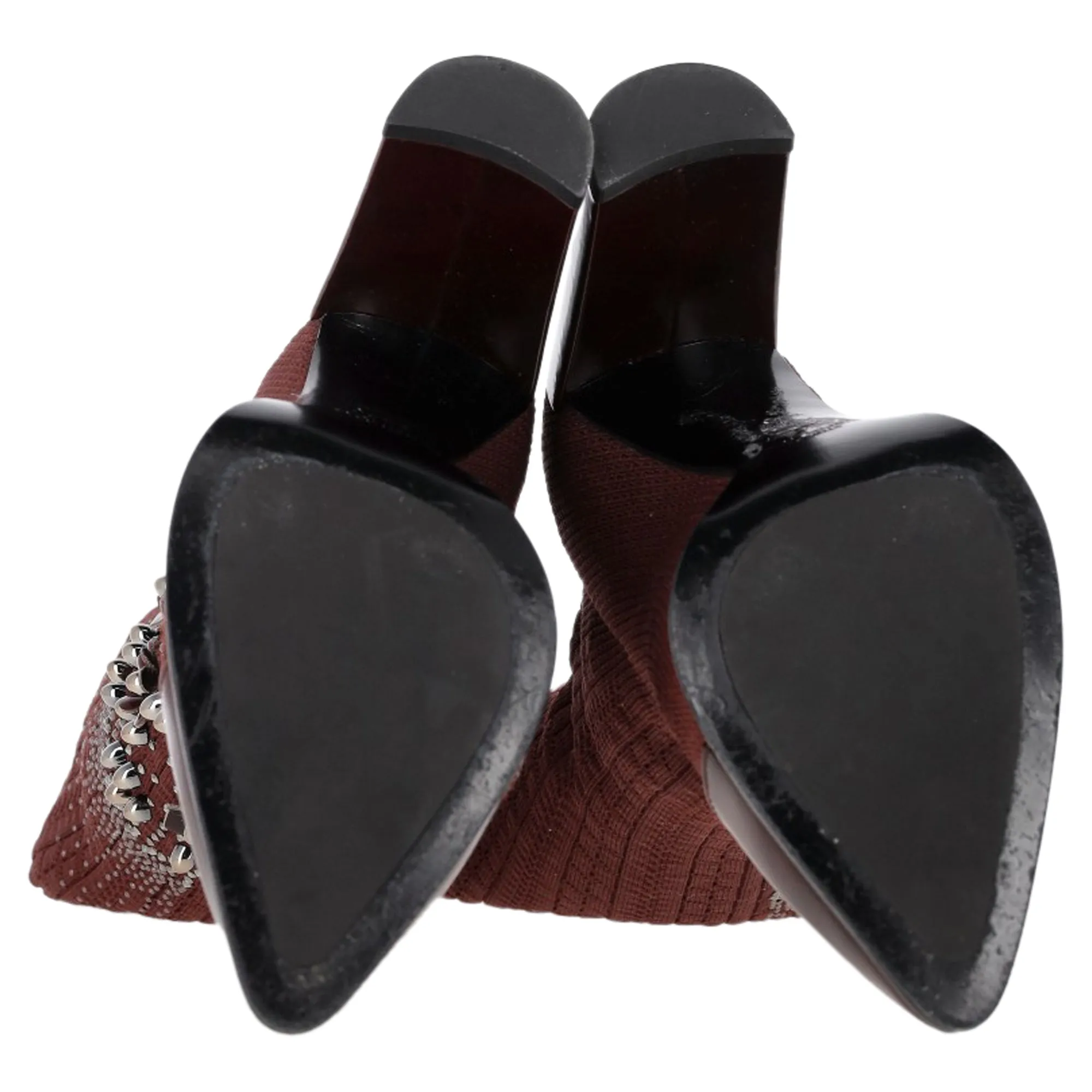 Stuart Weitzman Embellished Knitted Sock Ankle Boots in Brown Wool